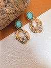 Rhinestone Pearl Floral Deco Hoop Drop Statement Earrings