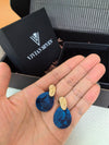 Crinkle Hammered Blue Teardrop Disc Gold Blue Drop Earrings