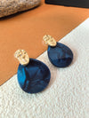 Crinkle Hammered Blue Teardrop Disc Gold Blue Drop Earrings