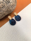 Crinkle Hammered Blue Teardrop Disc Gold Blue Drop Earrings