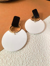 Trendy Two Tone Black White Acrylic Disc Drop Dangle Statement Earrings