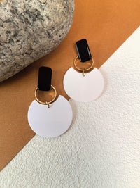 Trendy Two Tone Black White Acrylic Disc Drop Dangle Statement Earrings