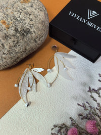 White Acrylic Floral Petal Drop Flower Statement Dangle Earrings