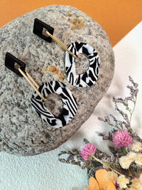 Chic Fashion Statement Zebra Resin Hoop Drop Dangle Earrings