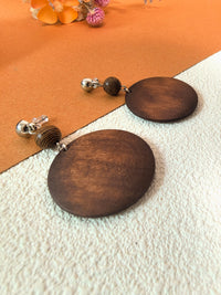 Boho Brown Wood Bead Disc Drop Statement Earrings