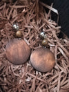 Boho Brown Wood Bead Disc Drop Statement Earrings