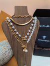 Multi-Strand Layered Imitation Pearl Bead Chain Charm Necklace