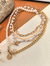 Multi-Strand Layered Imitation Pearl Bead Chain Charm Necklace