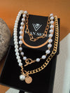 Multi-Strand Layered Imitation Pearl Bead Chain Charm Necklace