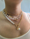 Multi-Strand Layered Imitation Pearl Bead Chain Charm Necklace