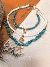 Boho Multi-Strand Layered Turquoise Stone Bead Pendant Charm Necklace