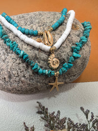 Boho Multi-Strand Layered Turquoise Stone Bead Pendant Charm Necklace