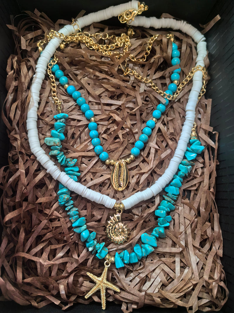 Boho Multi-Strand Layered Turquoise Stone Bead Pendant Charm Necklace