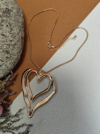 Goldtone Double Heart Pendant Snake Chain Statement Necklace