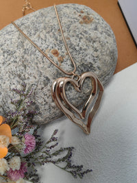 Goldtone Double Heart Pendant Snake Chain Statement Necklace