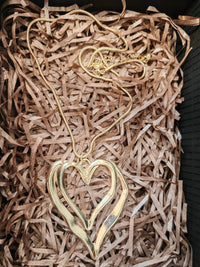 Goldtone Double Heart Pendant Snake Chain Statement Necklace