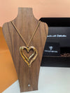 Goldtone Double Heart Pendant Snake Chain Statement Necklace