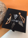 Geometric Two Tone Titanium Double Triangle Drop Statement Earrings