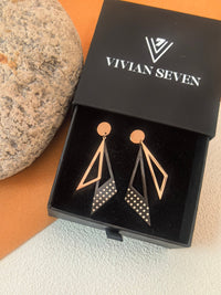 Geometric Two Tone Titanium Double Triangle Drop Statement Earrings