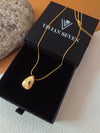 Goldtone Dramatic Chain Link Teardrop Pendant Necklace