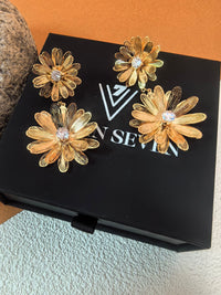 Zircon Gold Plate Floral Drop Statement Earrings