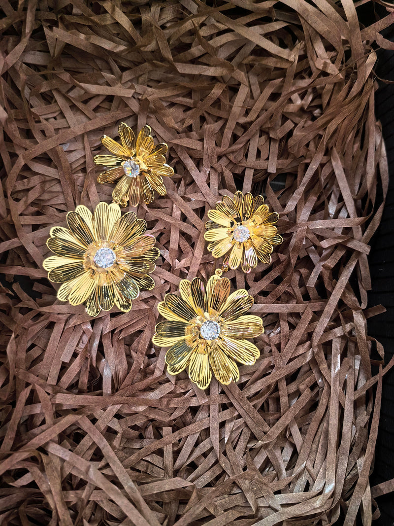 Zircon Gold Plate Floral Drop Statement Earrings