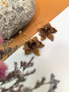 Brown Resin Flower Pull Through Hoop Drop Statement Floral Dangle Earrings