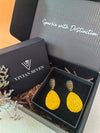 Boho Yellow Raffia Woven Teardrop Drop Earrings