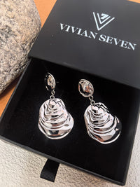 Silver Metal Shell Statement Drop Dangle  Earrings