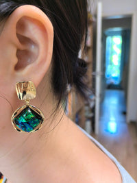 Chic Gold Green Resin Stone Drop Earrings