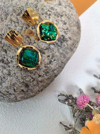 Chic Gold Green Resin Stone Drop Earrings