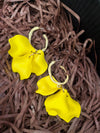 Yellow Floral Petal Huggie Hoop Drop Statement Earrings