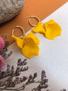 Yellow Floral Petal Huggie Hoop Drop Statement Earrings