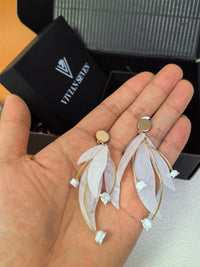 White Acrylic Floral Petal Drop Flower Statement Dangle Earrings