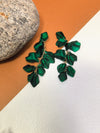 Green Petal Chain Linear Statement Dangle Long Drop Earrings