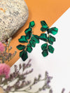 Green Petal Chain Linear Statement Dangle Long Drop Earrings