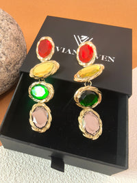 Colorful Oval Rhinestone Linear Drop Dangle Statement Earrings