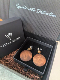 Boho Brown Wood Bead Disc Drop Statement Earrings