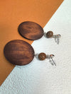 Boho Brown Wood Bead Disc Drop Statement Earrings