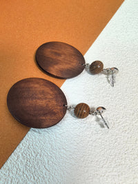 Boho Brown Wood Bead Disc Drop Statement Earrings