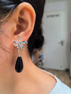 Silver Flower Black Resin Teardrop Drop Earrings