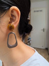 Geometric Irregular Brown Wood Hoop Drop Earrings