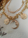 Double Strand Gold Sun & Moon Charms Layered Necklace