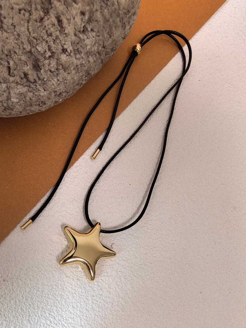 Minimalist Black Rope Gold Star Pendant Necklace