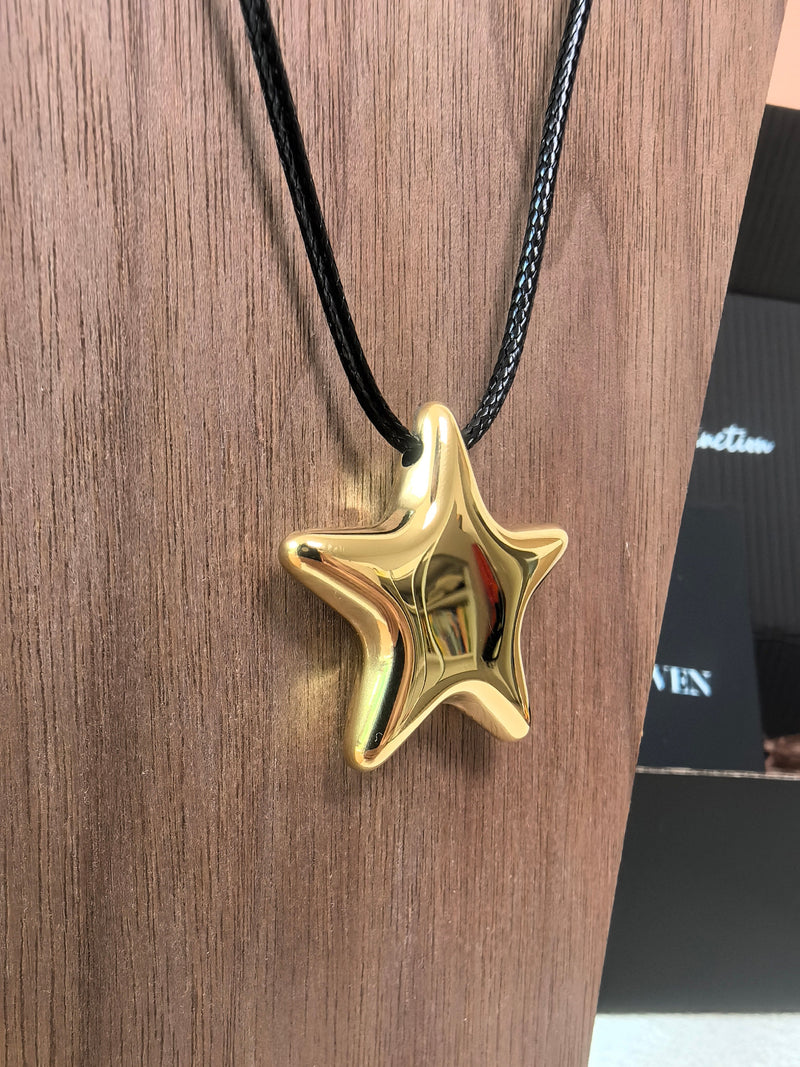 Minimalist Black Rope Gold Star Pendant Necklace