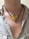 Minimalist Gold Heart Pendant Black Cord Necklace