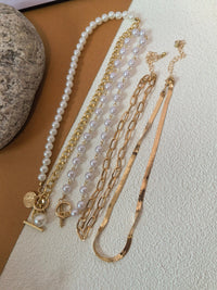 Multi-Strand Layered Imitation Pearl Bead Chain Charm Necklace