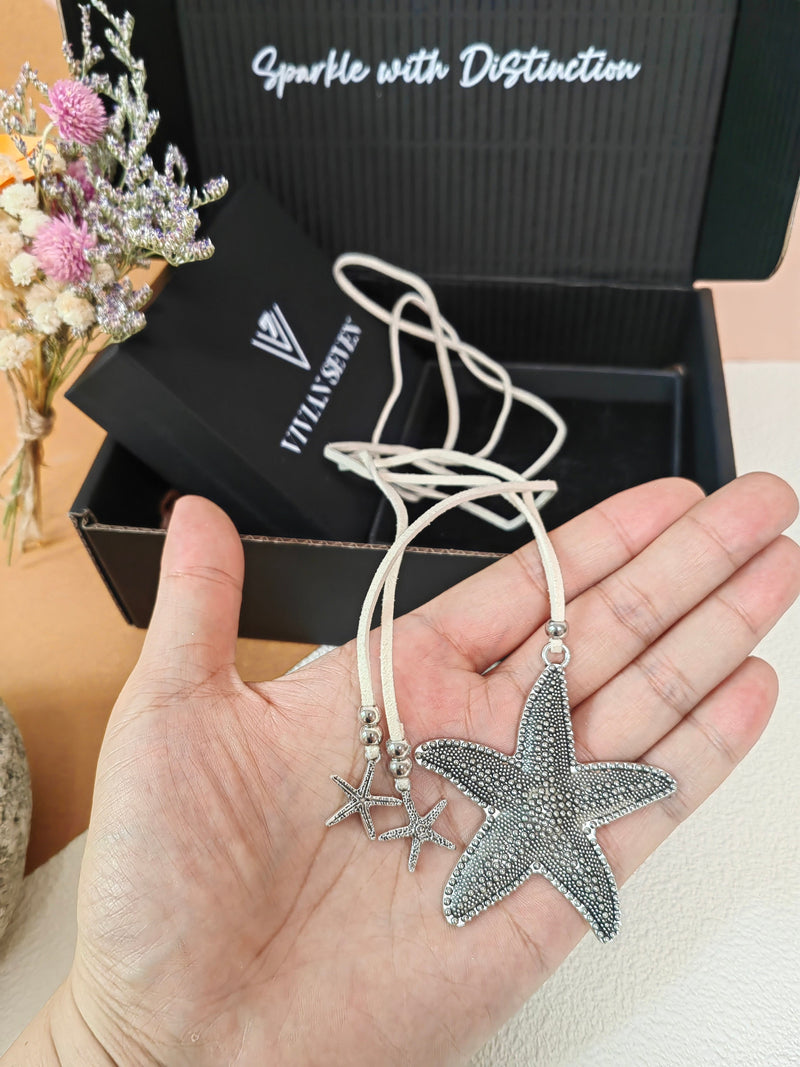 Bohemian Starfish Pendant Long Cord Necklace