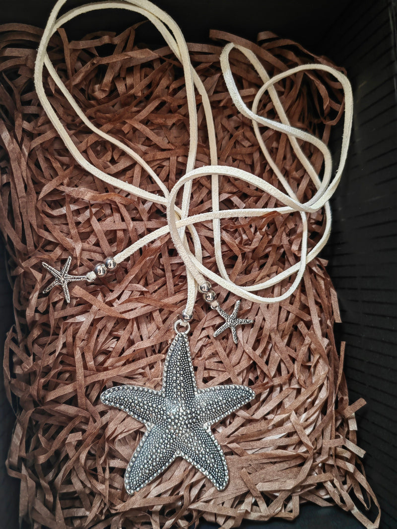 Bohemian Starfish Pendant Long Cord Necklace