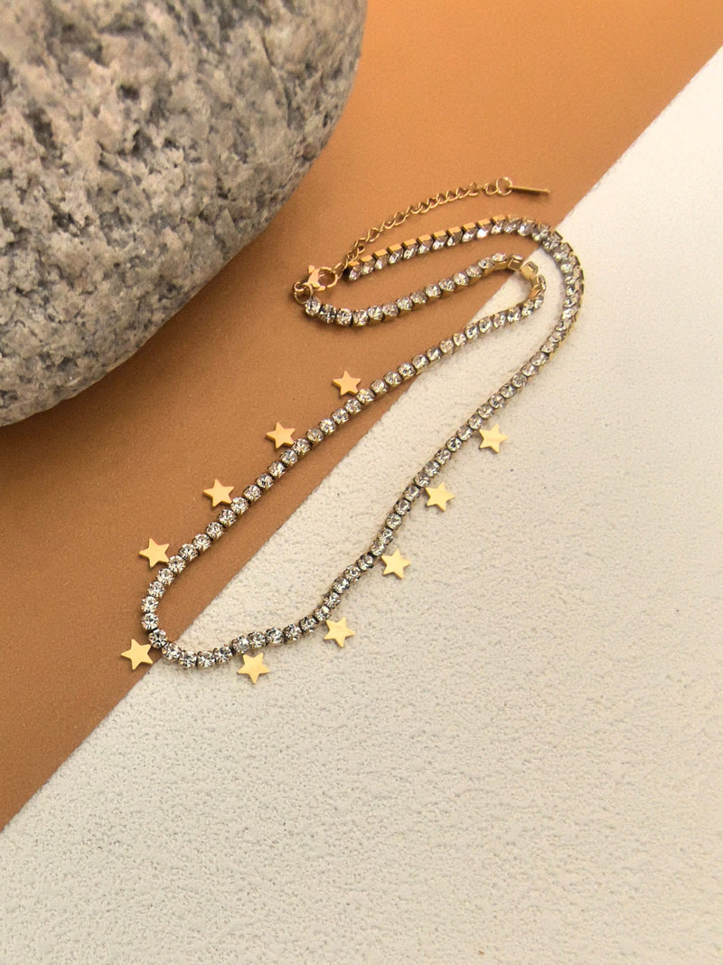 Gold Plate Chain Zircon Star Charm Necklace